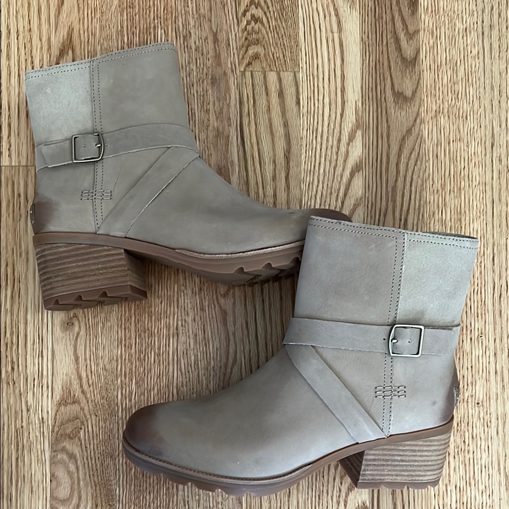 Sorel Tan Ankle Booties with Buckle Detail